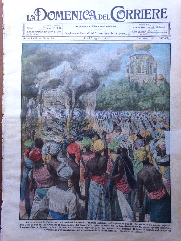 La Domenica del Corriere 21 Agosto 1921 India Gandhi Inondazione …