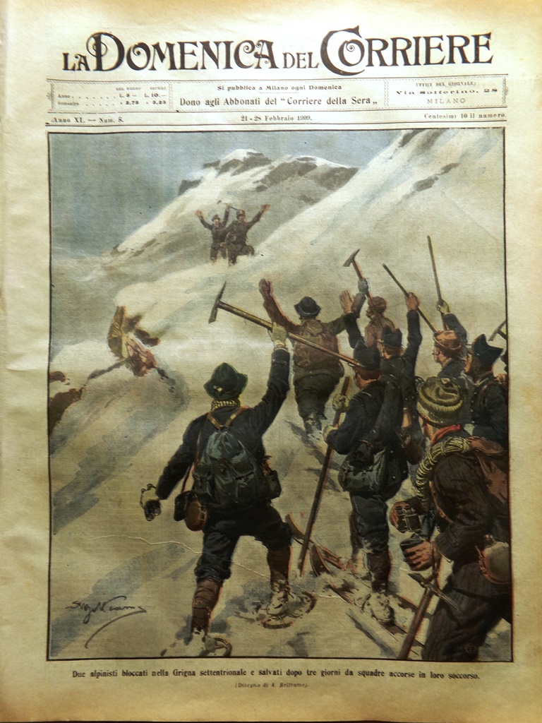 La Domenica del Corriere 21 Febbraio 1909 Pons e Raicevich …