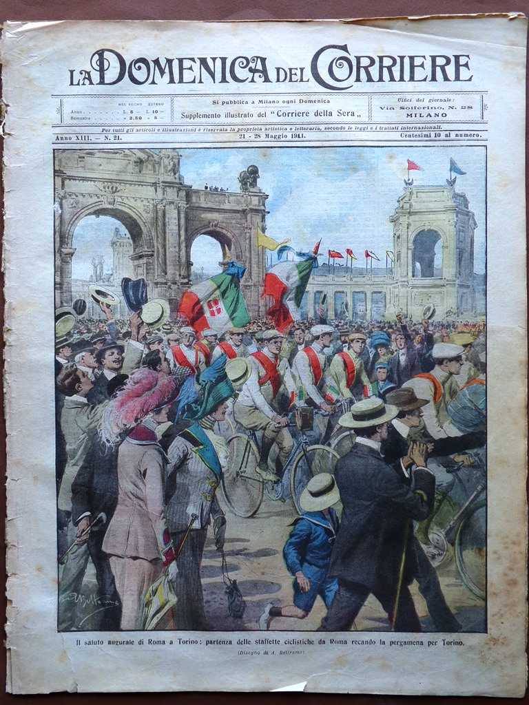 La Domenica del Corriere 21 Maggio 1911 Pacinotti Esposizione Roma …