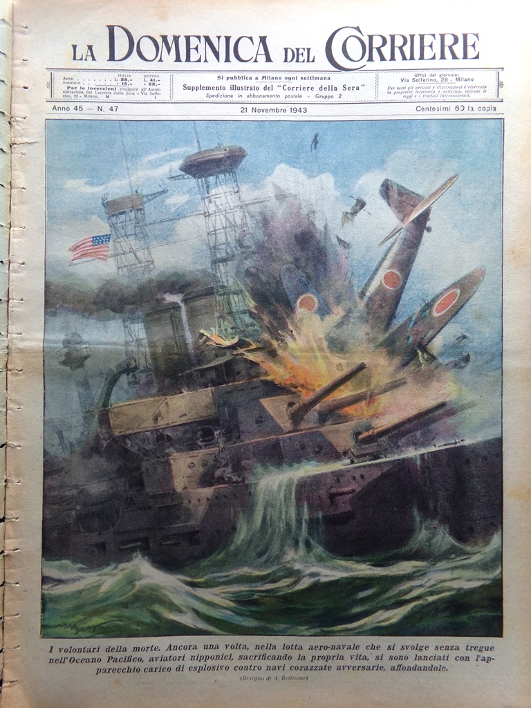 La Domenica del Corriere 21 Novembre 1943 WW2 Kamikaze Scuole …