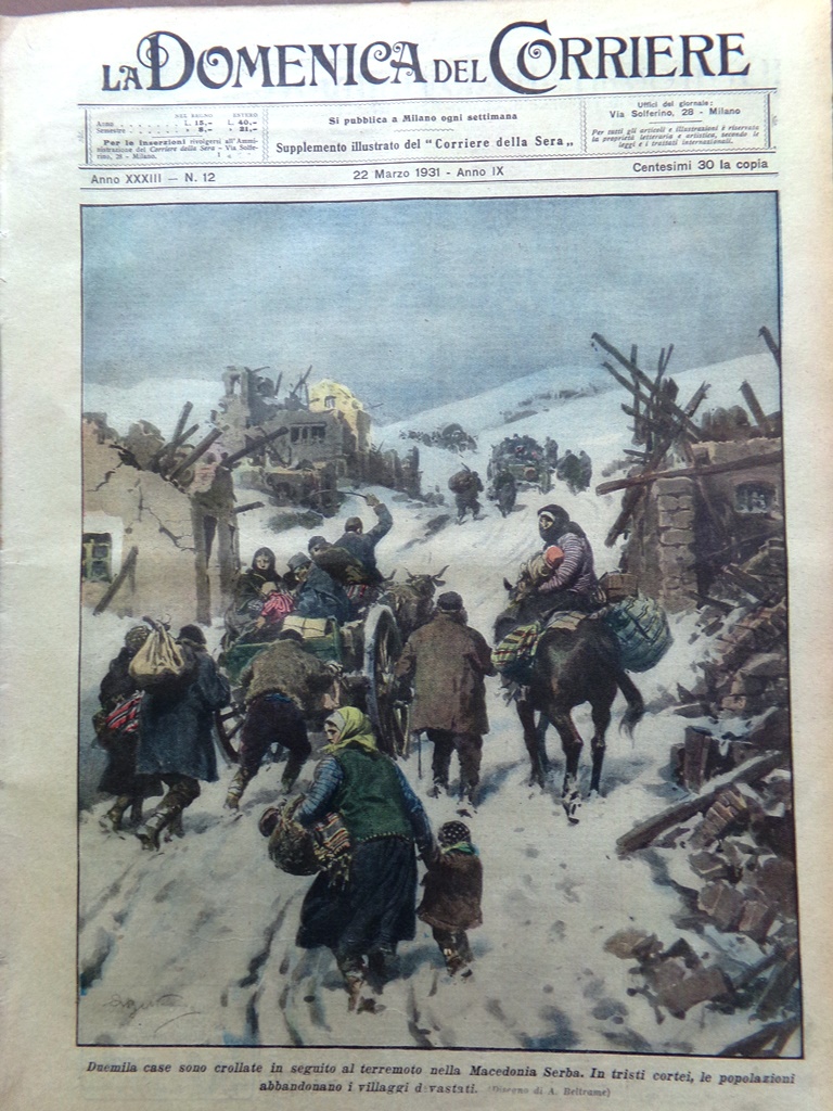 La Domenica del Corriere 22 Marzo 1931 Terremoto Macedonia Monte …