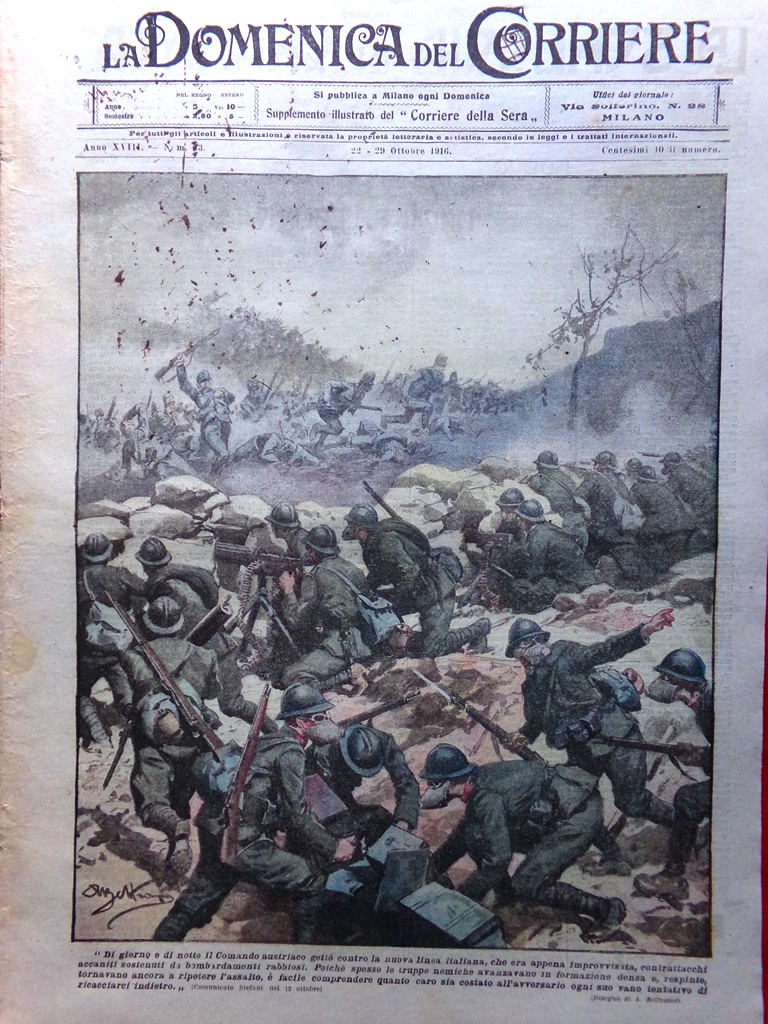 La Domenica del Corriere 22 Ottobre 1916 WW1 Zeppelin Carso …
