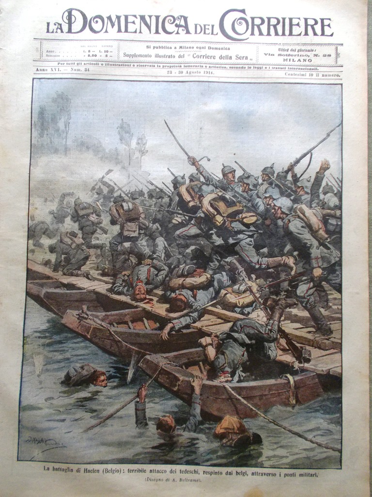La Domenica del Corriere 23 Agosto 1914 WW1 Battaglia Haelen …