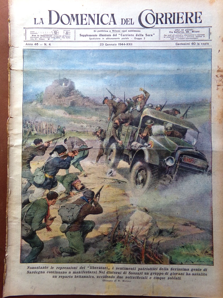 La Domenica del Corriere 23 Gennaio 1944 WW2 Sardegna Abbazia …