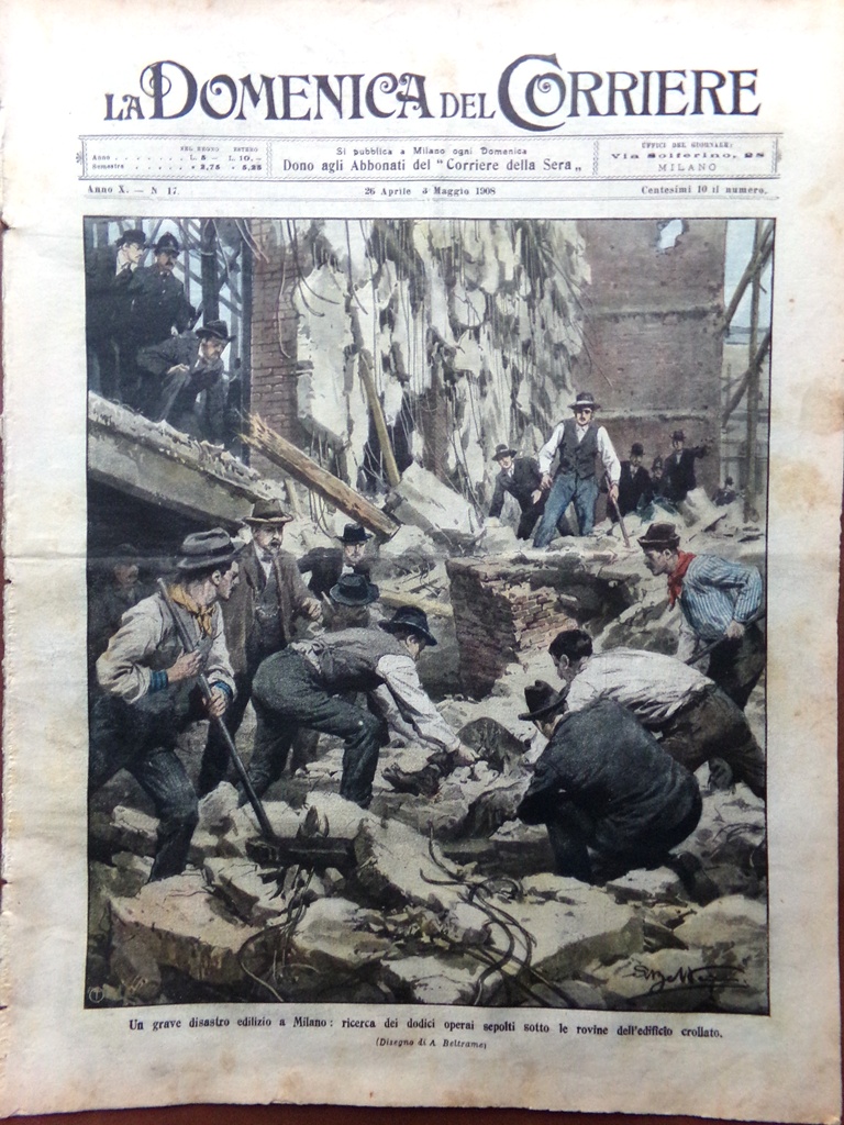 La Domenica del Corriere 26 Aprile 1908 Crollo Edificio a …