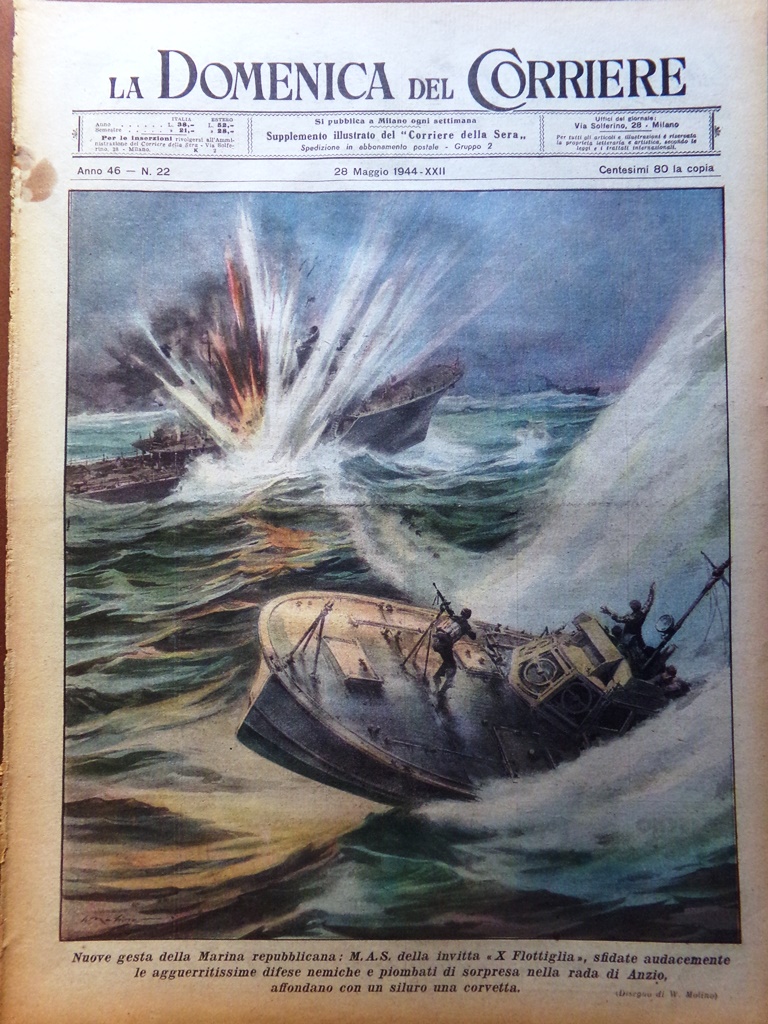 La Domenica del Corriere 28 Maggio 1944 WW2 Mas Giordani …