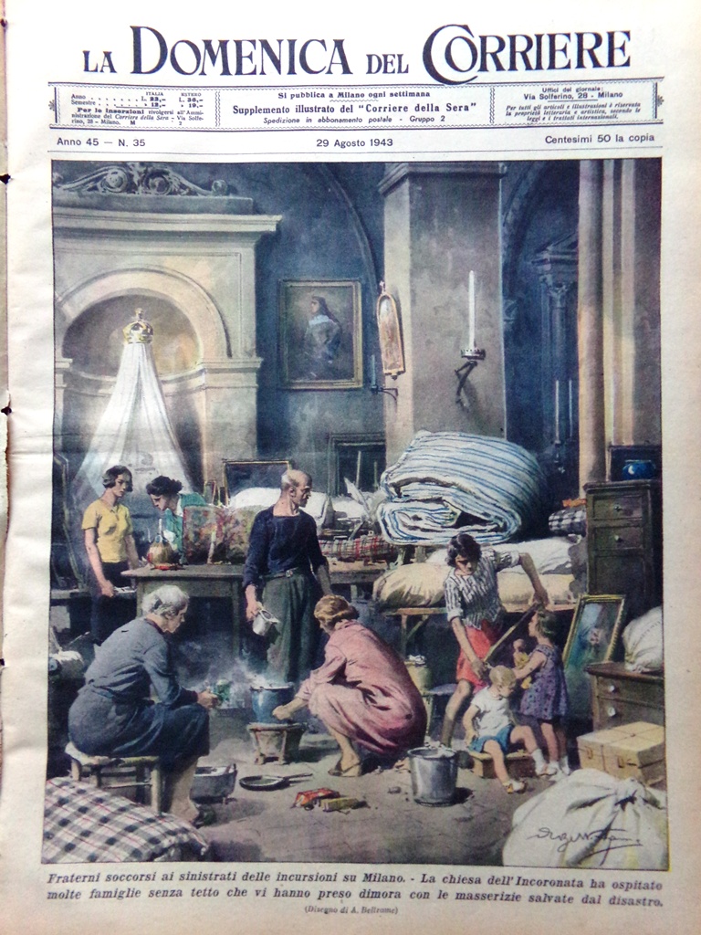 La Domenica del Corriere 29 Agosto 1943 WW2 Bombe Scala …