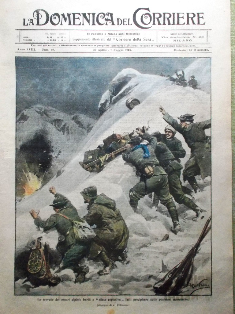 La Domenica del Corriere 30 Aprile 1916 WW1 Sagrado Zeppelin …