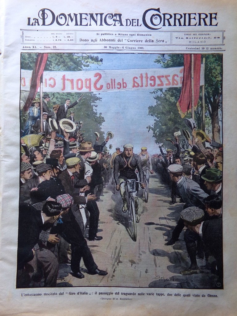 La Domenica del Corriere 30 Maggio 1909 Giro d'Italia Corte …