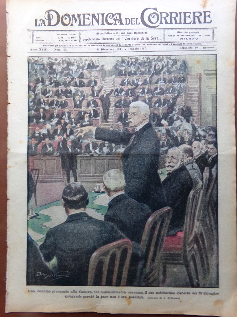 La Domenica del Corriere 31 Dicembre 1916 WW1 Sonnino Natale …