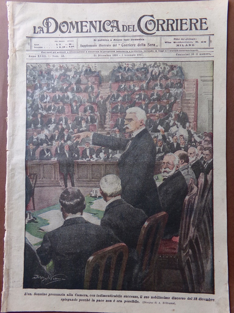La Domenica del Corriere 31 Dicembre 1916 WW1 Sonnino Natale …