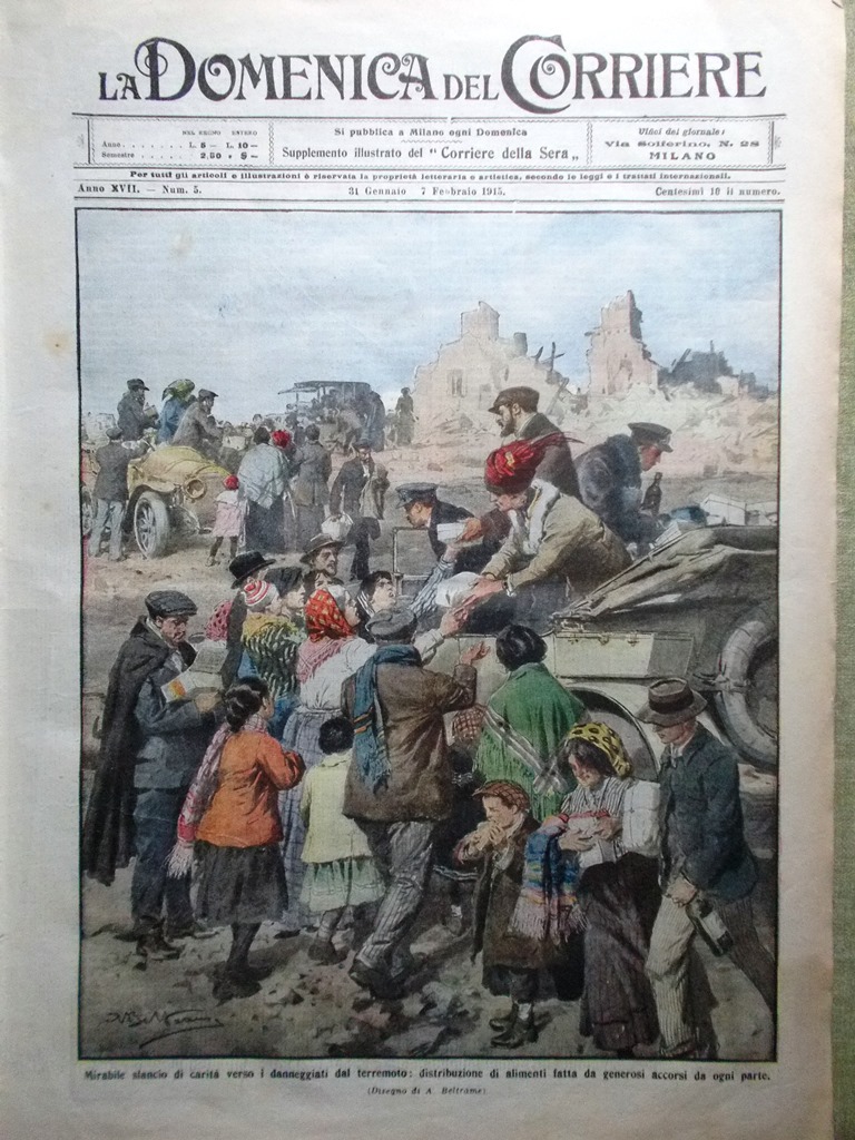 La Domenica del Corriere 31 Gennaio 1915 WW1 Terremoto Marsica …