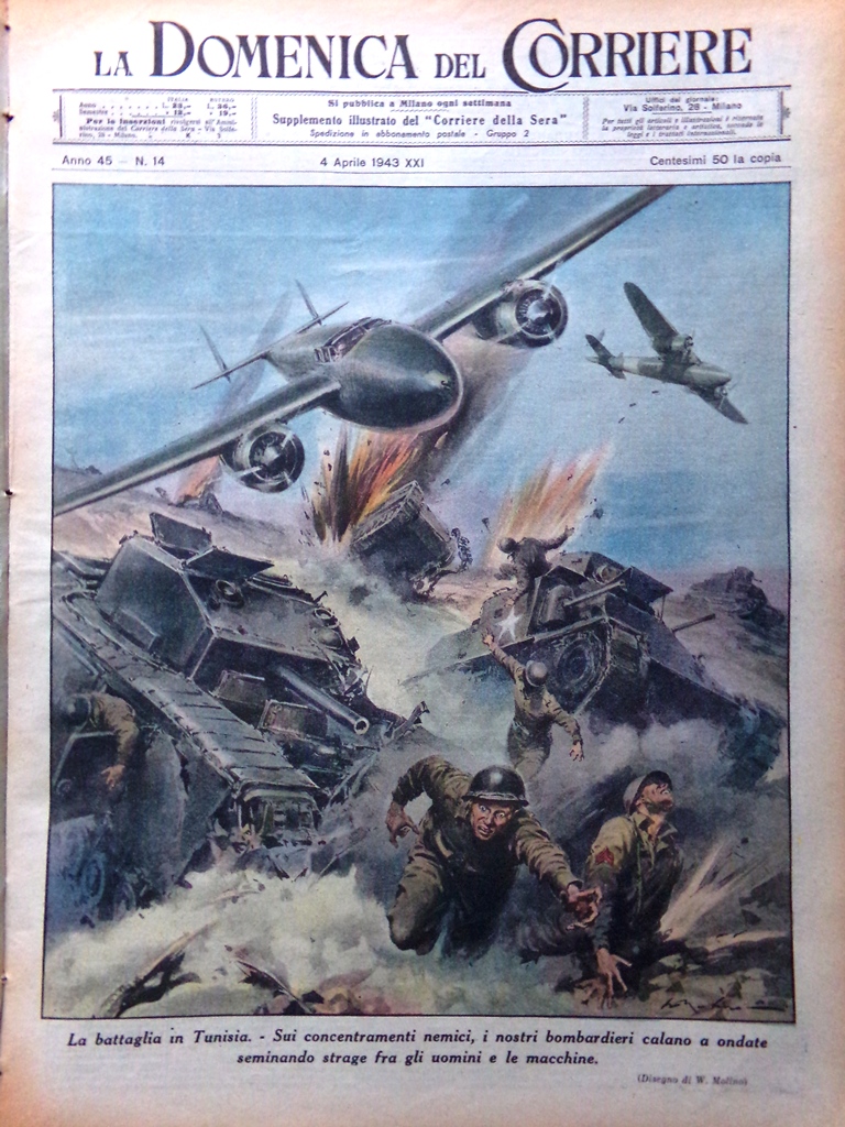 La Domenica del Corriere 4 Aprile 1943 WW2 Giachetti Valli …