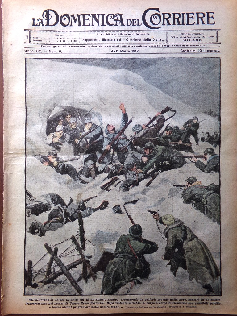 La Domenica del Corriere 4 Marzo 1917 WW1 Asiago Mine …