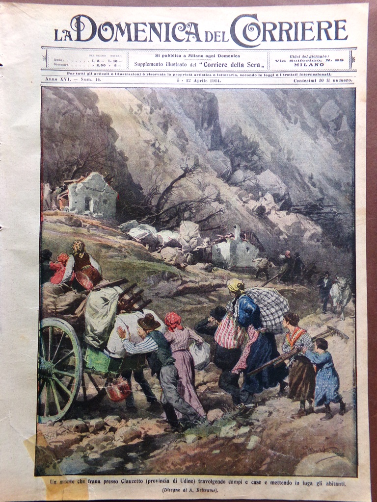 La Domenica del Corriere 5 Aprile 1914 Frana Clauzetto Mistral …