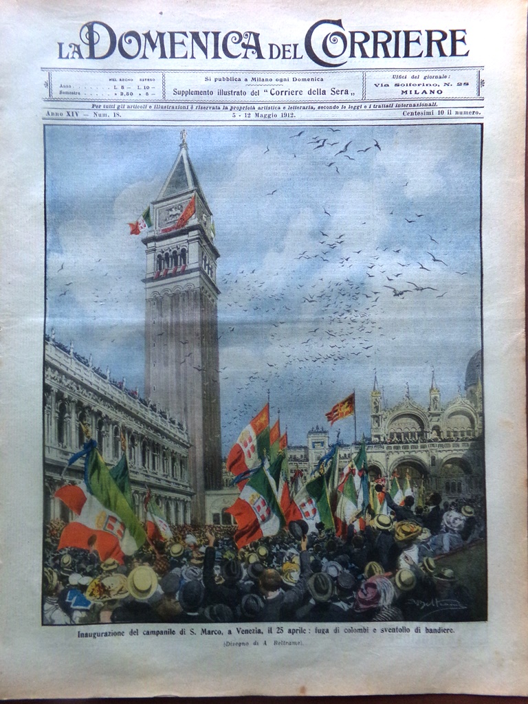 La Domenica del Corriere 5 Maggio 1912 Campanile Venezia Curci …