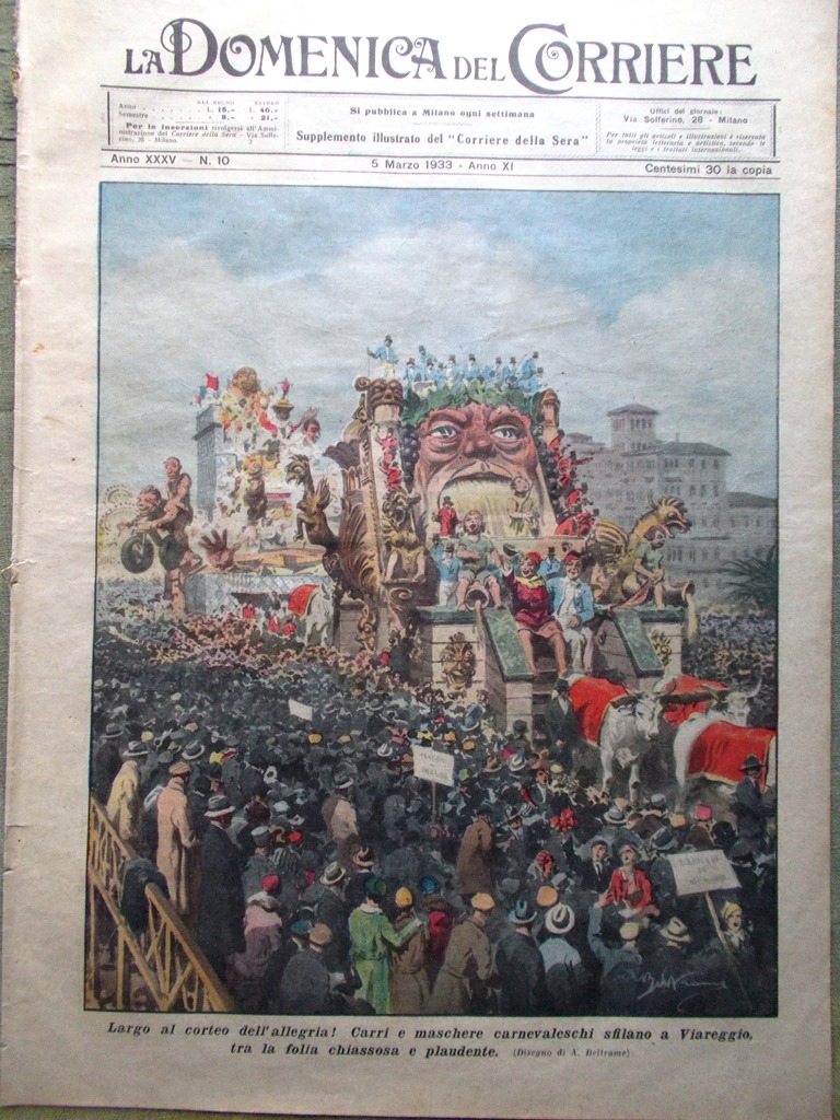 La Domenica del Corriere 5 Marzo 1933 Carnevale di Viareggio …