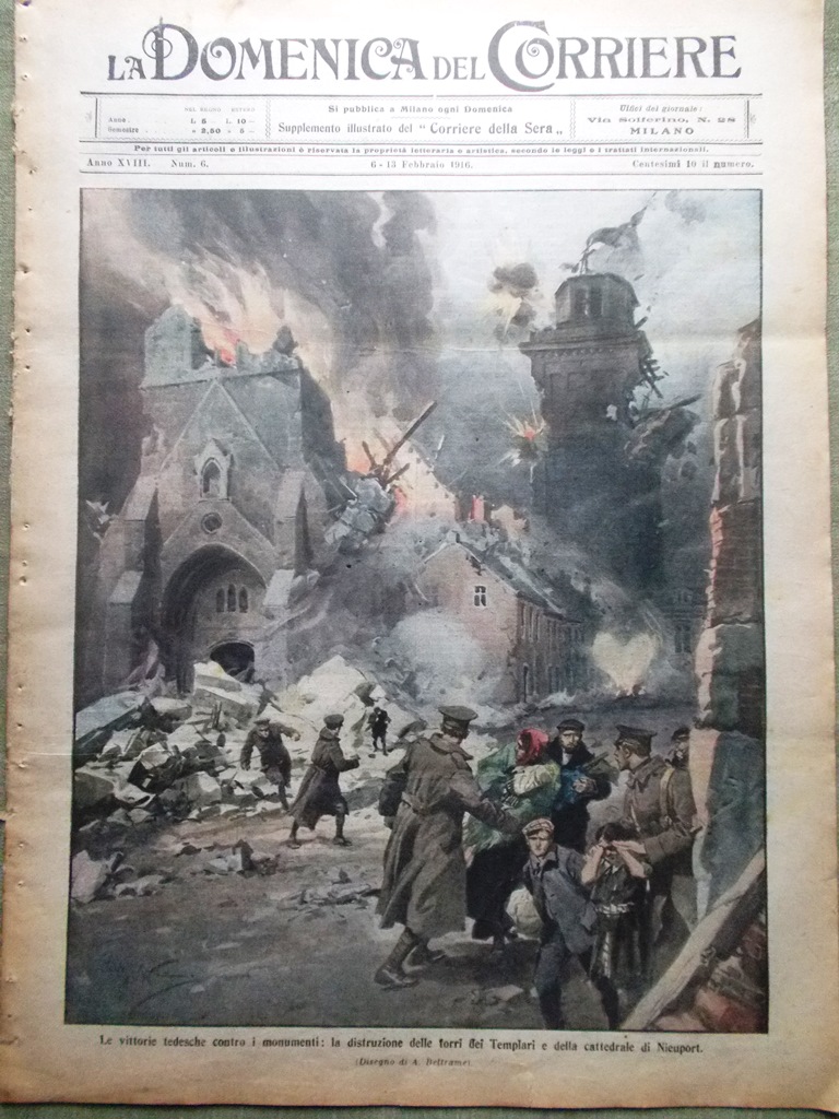 La Domenica del Corriere 6 Febbraio 1916 WW1 Nieuport Barbiere …