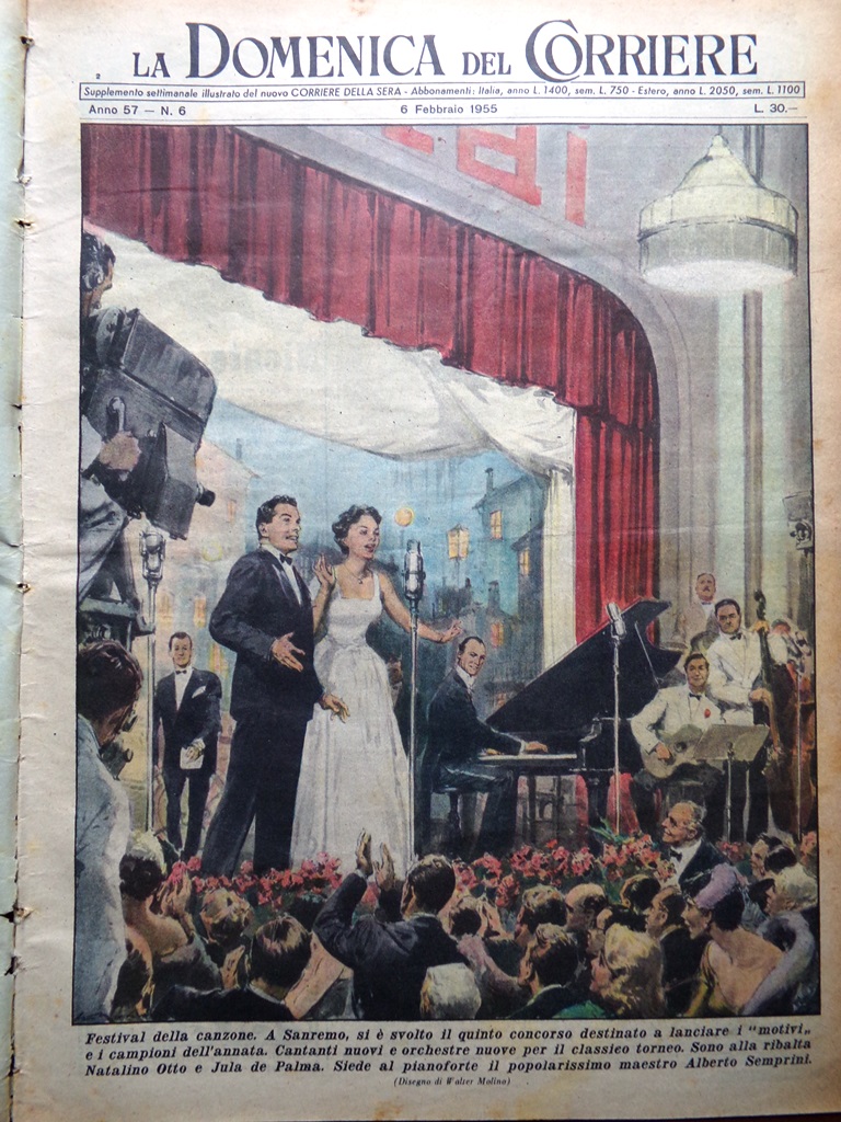 La Domenica del Corriere 6 Febbraio 1955 Sanremo Emigrare Nobel …