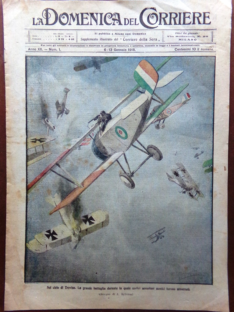 La Domenica del Corriere 6 Gennaio 1918 WW1 Treviso Grappa …