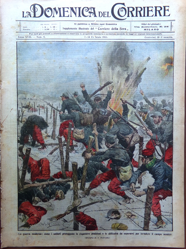 La Domenica del Corriere 7 Febbraio 1915 WW1 Giordano Avezzano …