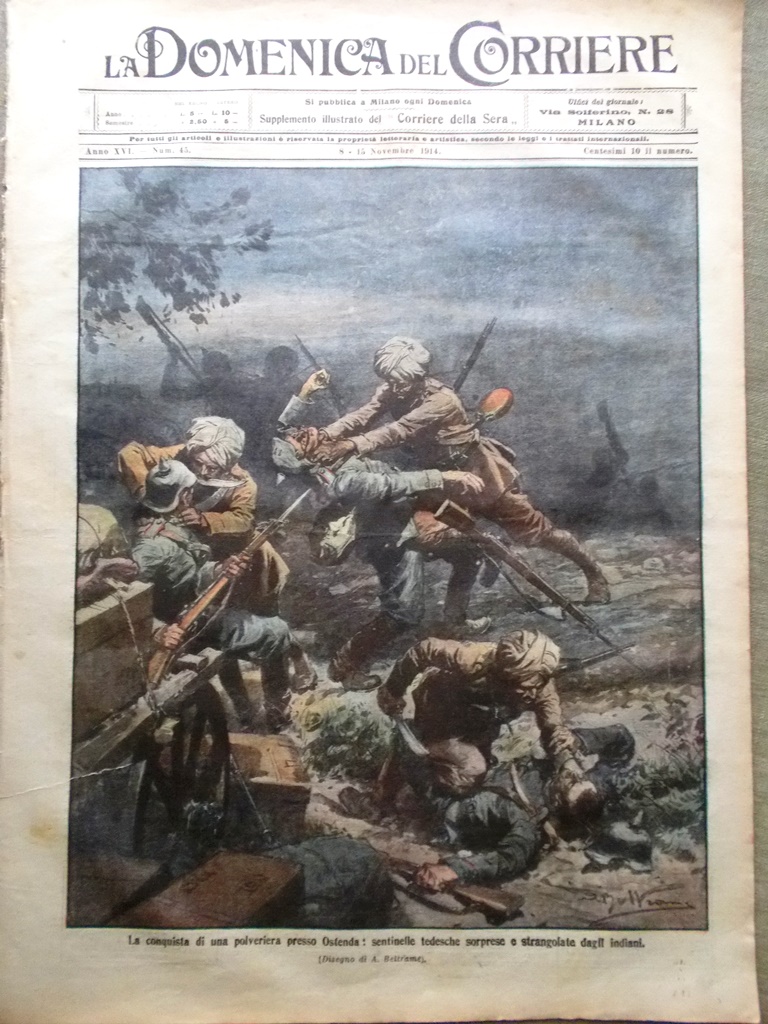 La Domenica del Corriere 8 Novembre 1914 WW1 Anversa Feriti …