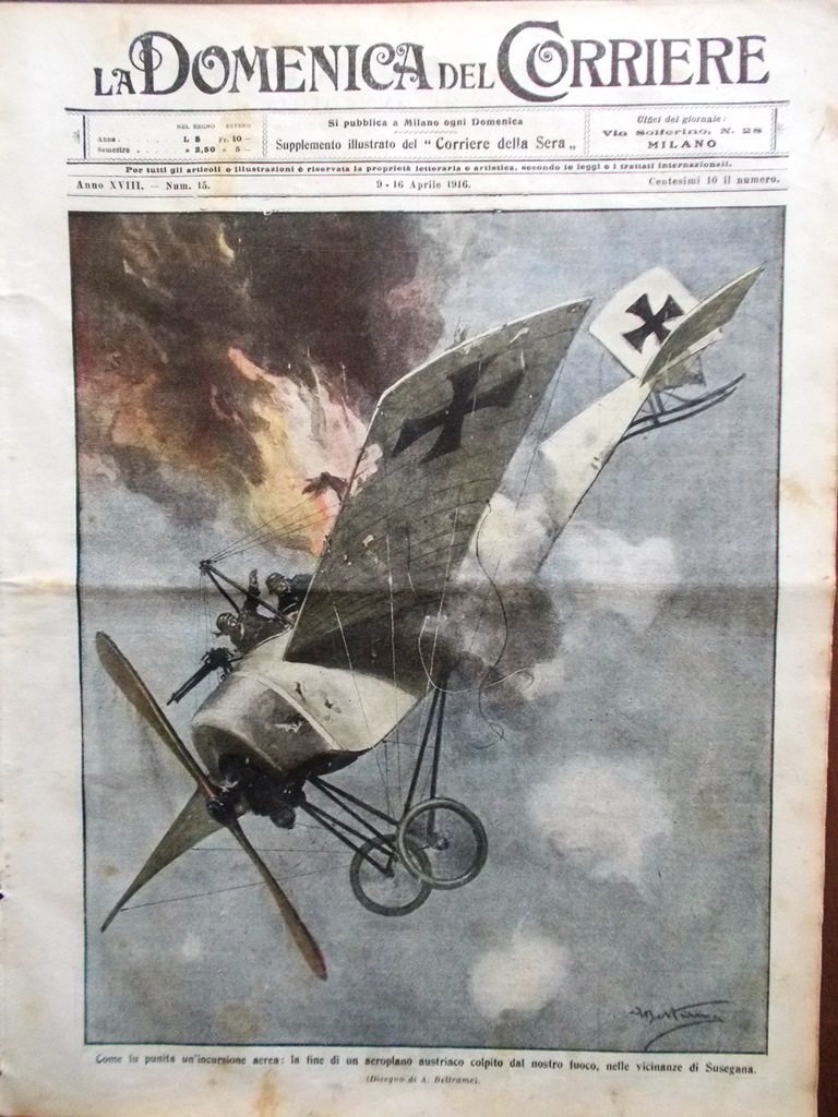 La Domenica del Corriere 9 Aprile 1916 WW1 Ospedale Milano …