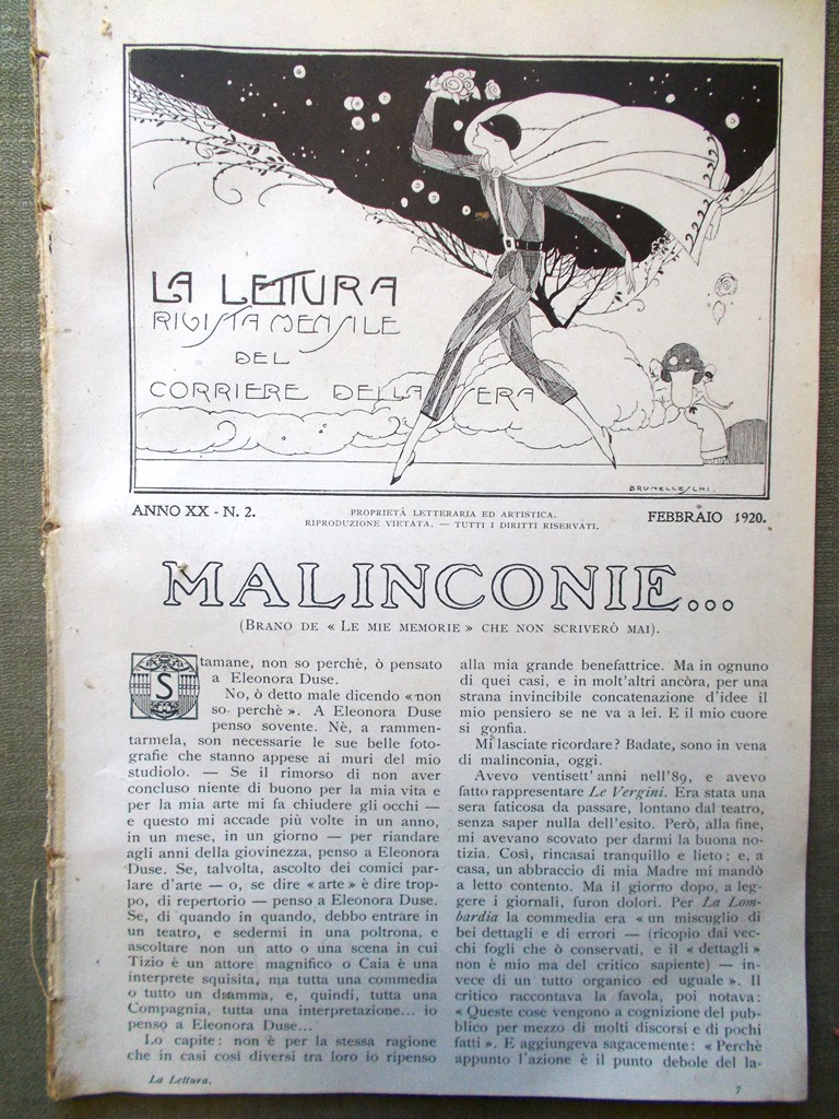 La Lettura del Febbraio 1920 Speciale Eleonora Duse Teatro Conferenza …