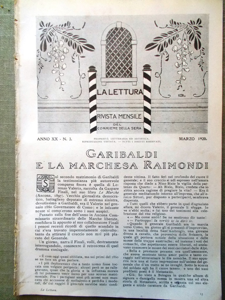 La Lettura del Marzo 1920 Offenbach Rodin Braschi Aviazione Kossuth …