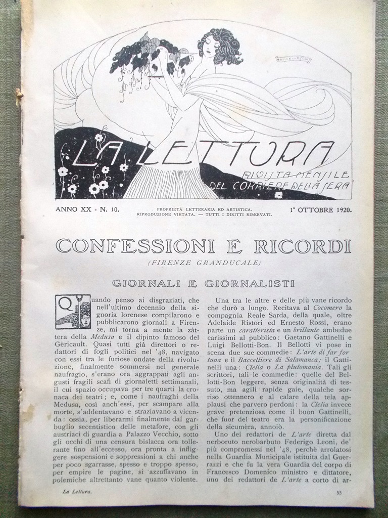 La Lettura del Ottobre 1920 Giornali Pellico Ambulanti Olimpia Napoleone …