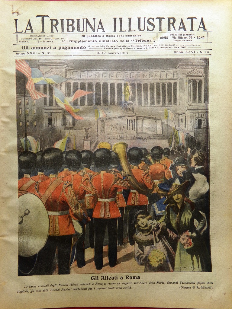 La Tribuna Illustrata 10 Marzo 1918 WW1 Alleati Roma Croce …