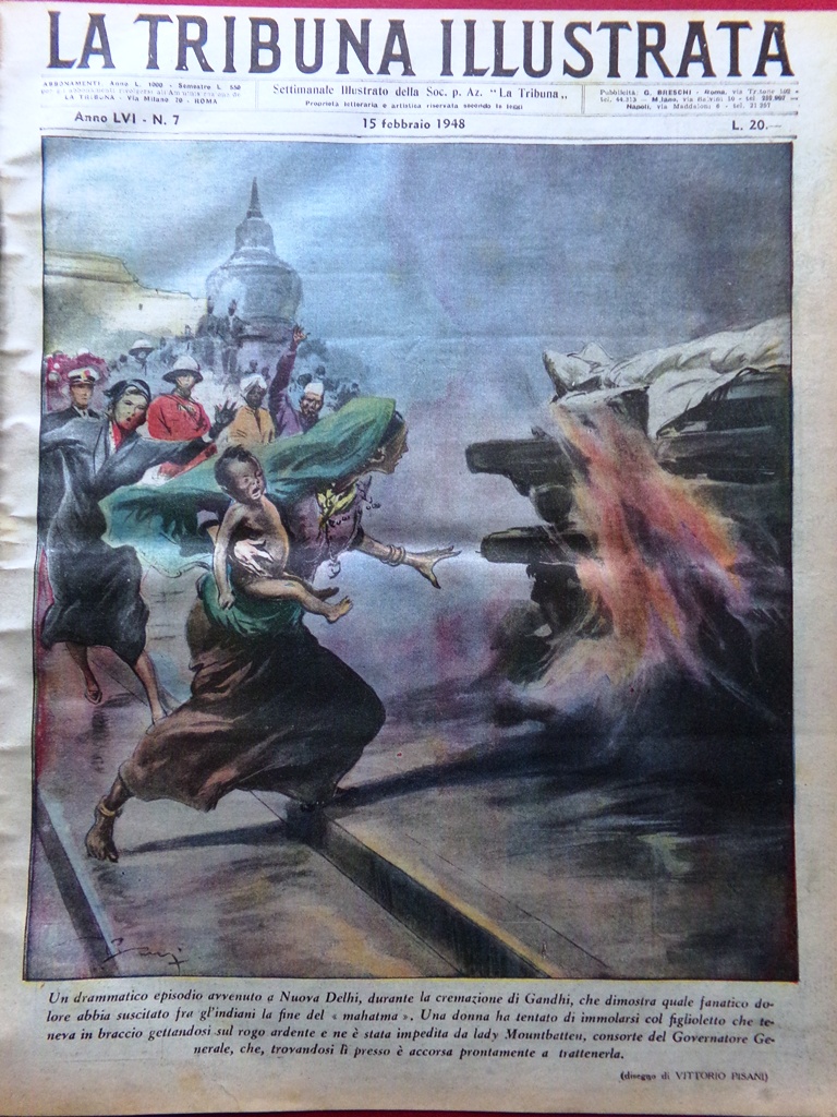 La Tribuna Illustrata 15 Febbraio 1948 Funerali Gandhi Delitto Fionda …