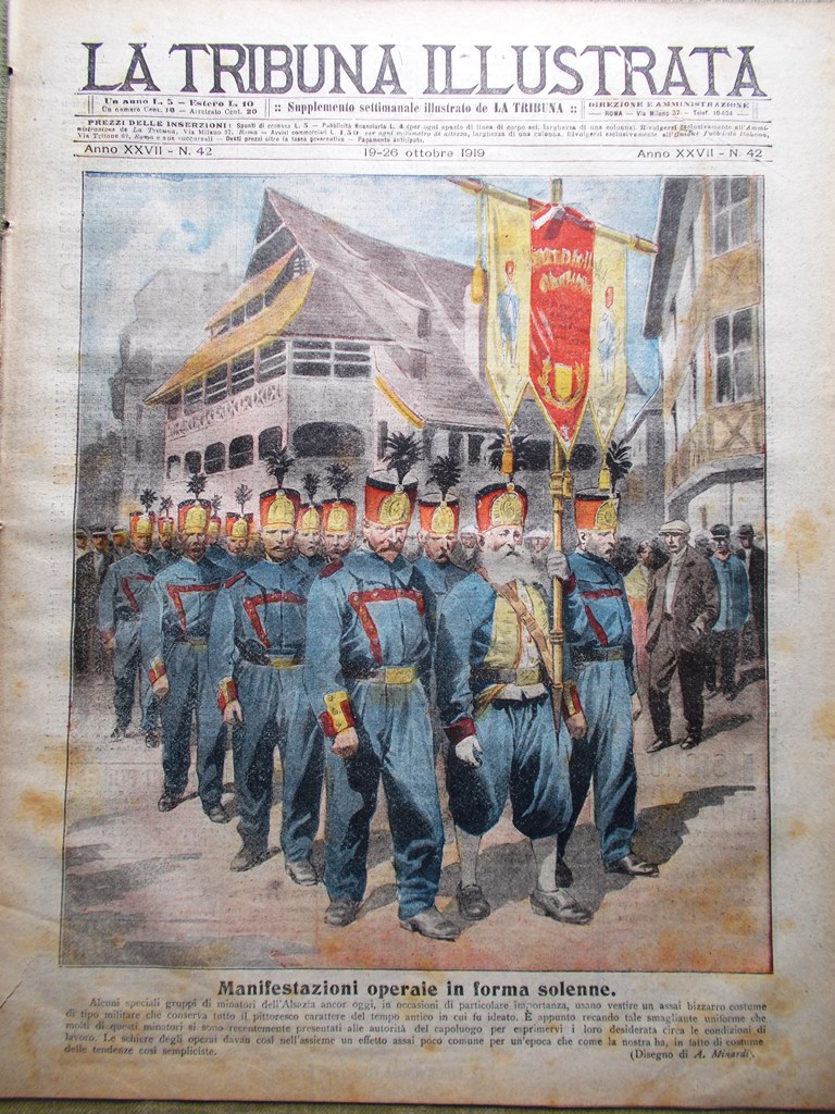 La Tribuna Illustrata 19 Ottobre 1919 Minatori Alsazia Colombo Igiene …