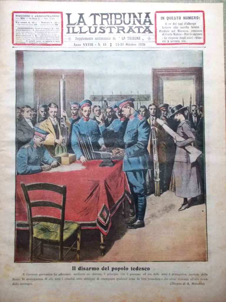 La Tribuna Illustrata 24 Ottobre 1920 Disarmo in Germania Tripolitania …