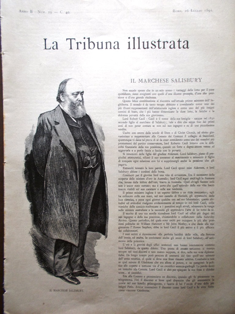 La Tribuna Illustrata 26 Luglio 1891 Salisbury Esposizione Chicago Danton …
