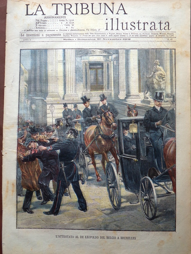 La Tribuna Illustrata 30 Novembre 1902 Attentato Leopoldo Belgio Mafalda …