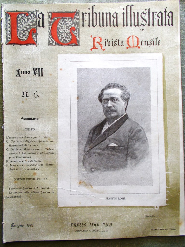 La Tribuna Illustrata Mensile Giugno 1896 Ernesto Rossi Zola Roma …