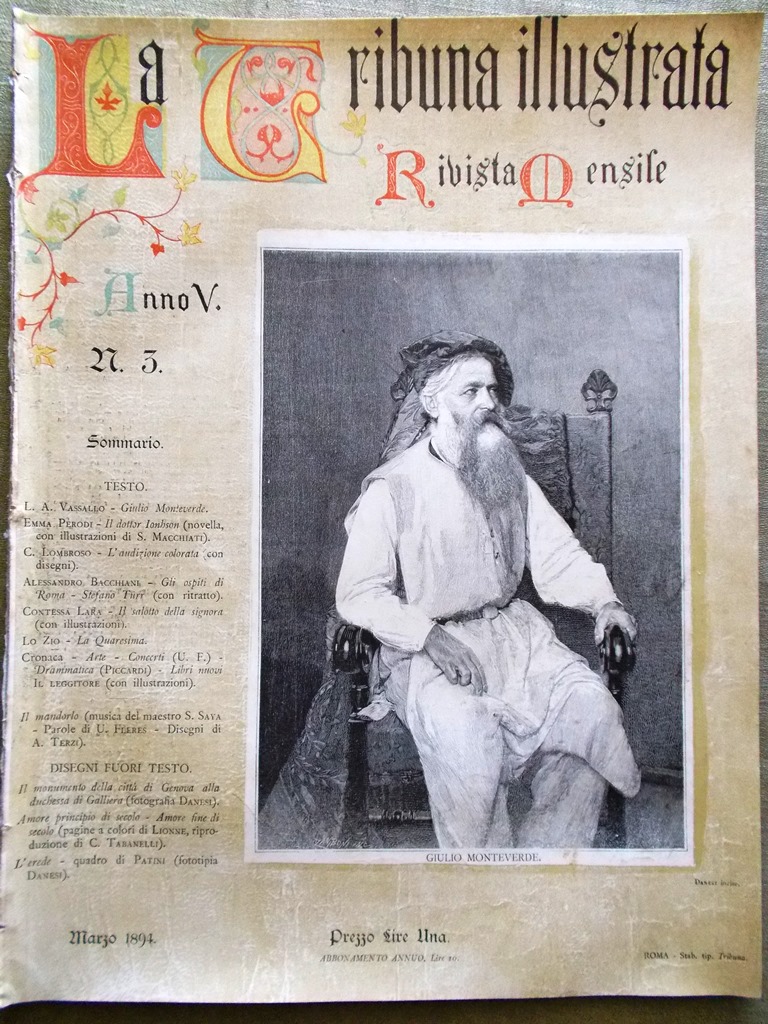 La Tribuna Illustrata Mensile Marzo 1894 Monteverde Turr Quaresima Tolstoi …