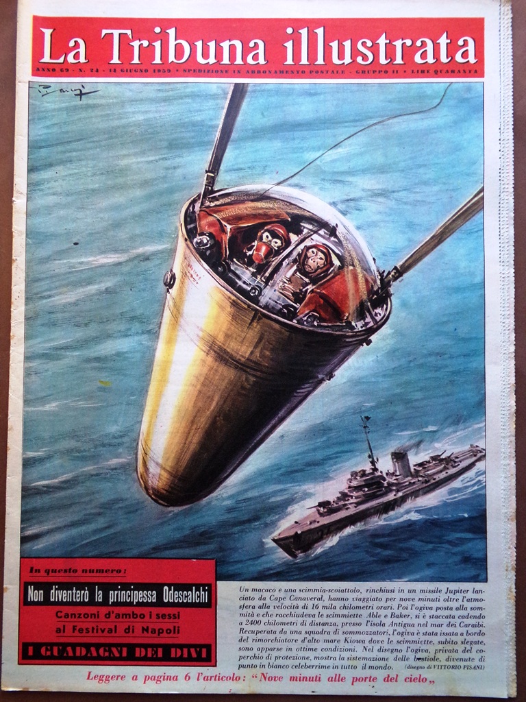 La Tribuna Italia Illustrata 14 Giugno 1959 Scimmie Spazio Festival …