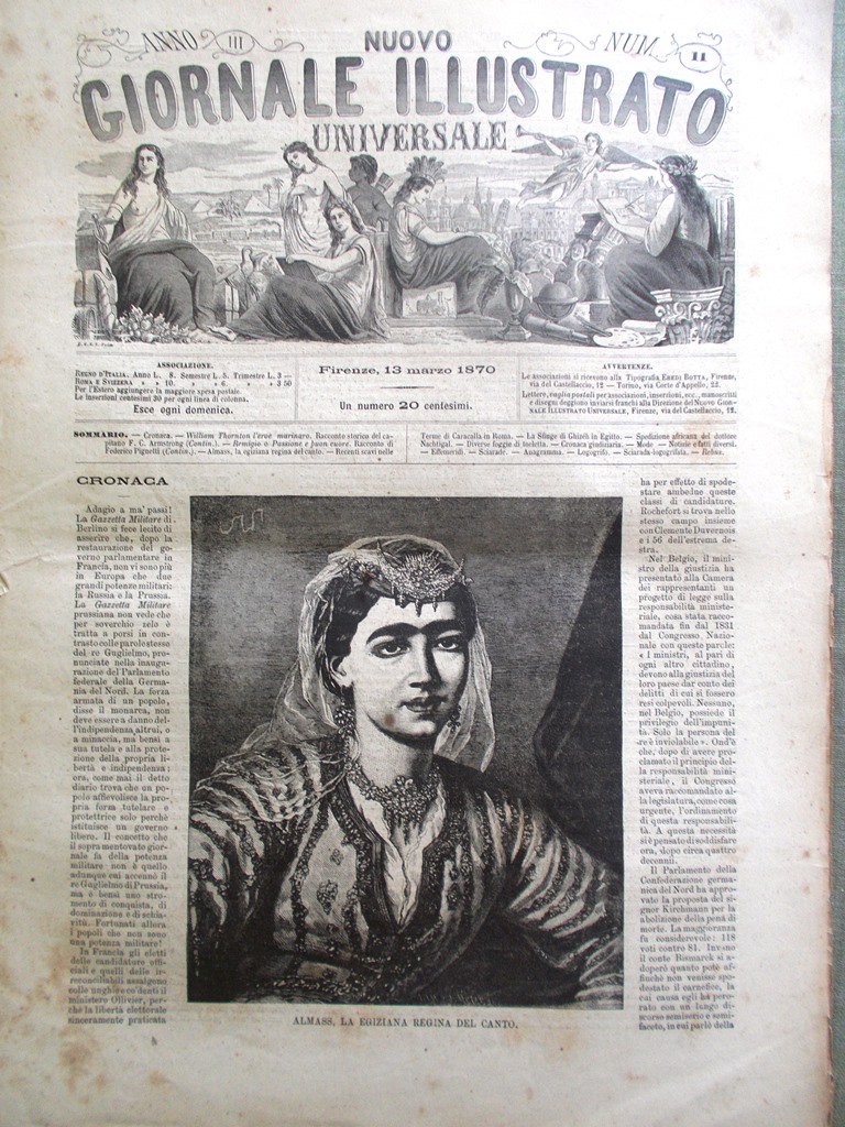 Nuovo Giornale Illustrato Universale 13 Marzo 1870 Nachtigall Sfinge Caracalla