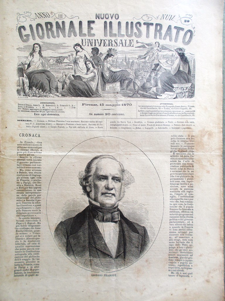 Nuovo Giornale Illustrato Universale 15 Maggio 1870 Peabody Brooklyn Isola …