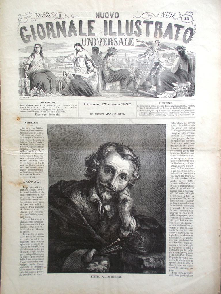 Nuovo Giornale Illustrato Universale 27 Marzo 1870 Lucknow Rubens Papa …