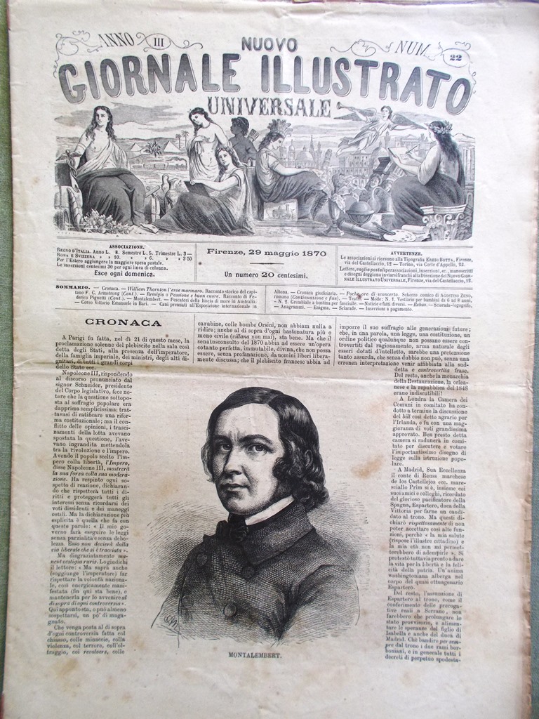 Nuovo Giornale Illustrato Universale 29 Maggio 1870 Bari Charles de …