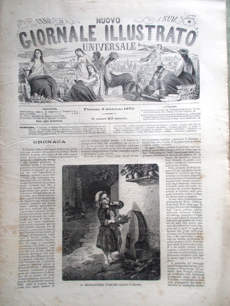Nuovo Giornale Illustrato Universale 6 Febbraio 1870 Teatro di Taormina …