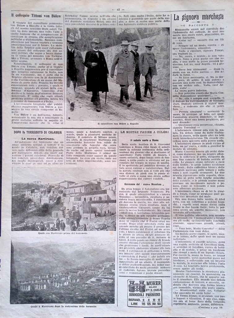 Pagina del 1907 Colloquio Tittoni Von Bulow Martirano Terremoto Calabria