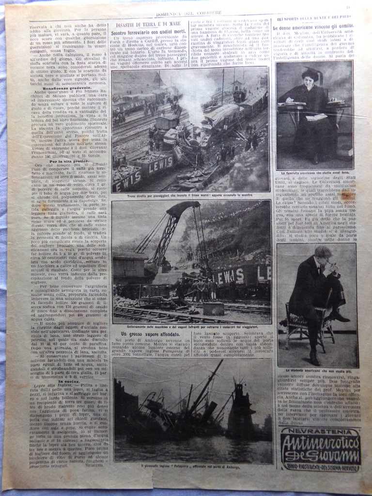 Pagina del 1911 Scontro Ferroviario Hoskins Donne e Uomini Americani …
