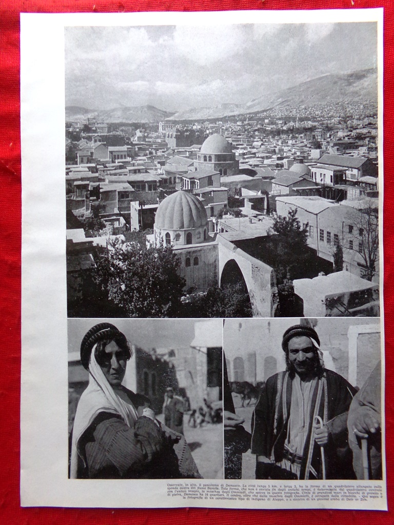 Pagina del 1939 Panorama di Damasco Siria Moderna Porta