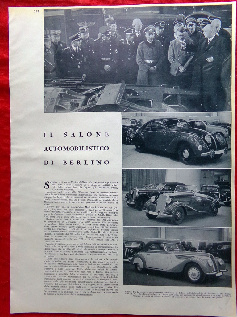 Pagina del 1939 Salone Automobilistico Berlino Lapide Carabelli Lusardi Duce