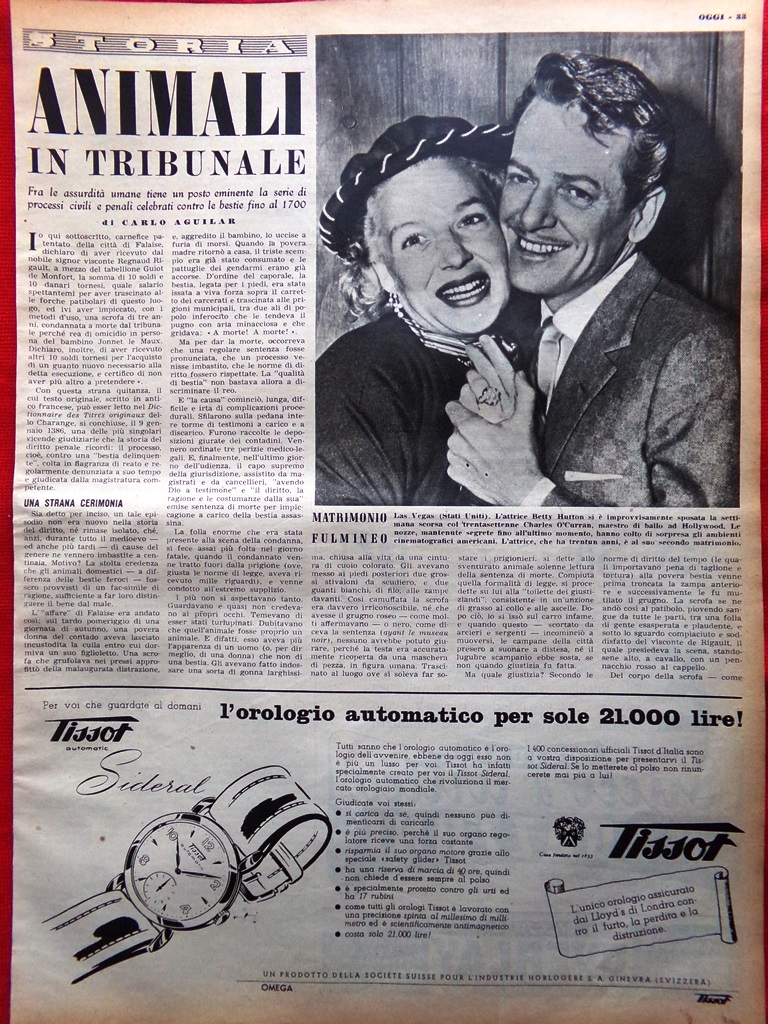 Pagina del 1952 Betty Hutton Sposa Animali in Tribunale Pubblicità …