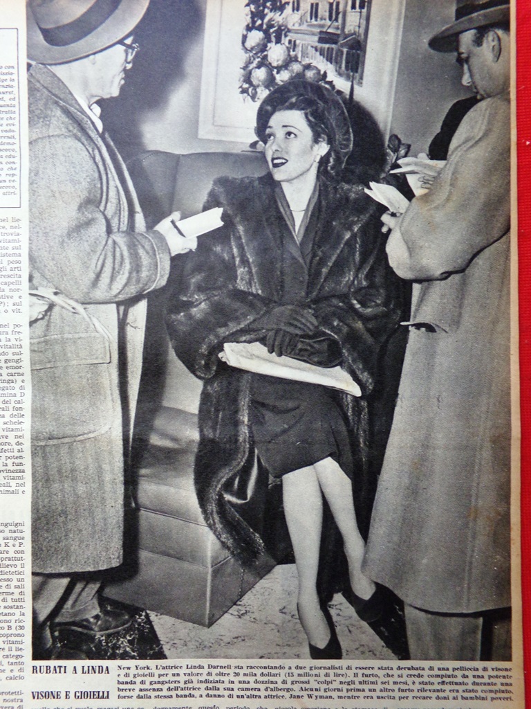 Pagina del 1952 Linda Darnell Derubata Kurt Carlsen Lotta Mar …